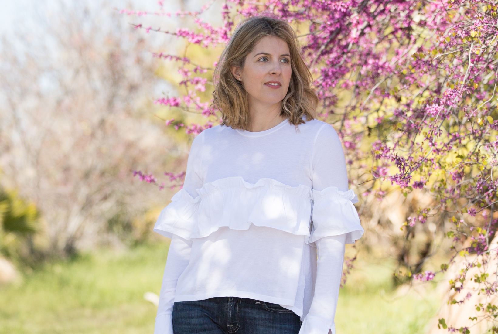 white ruffle shirt