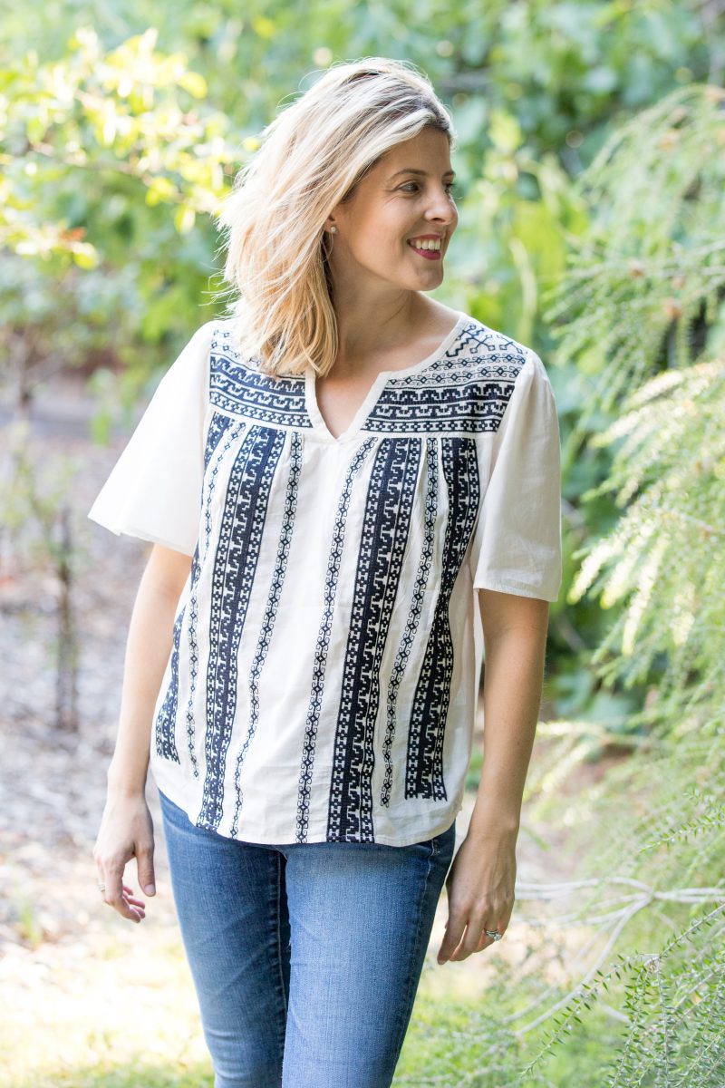 Blue and Ivory Embroidered Top · Abby Savvy
