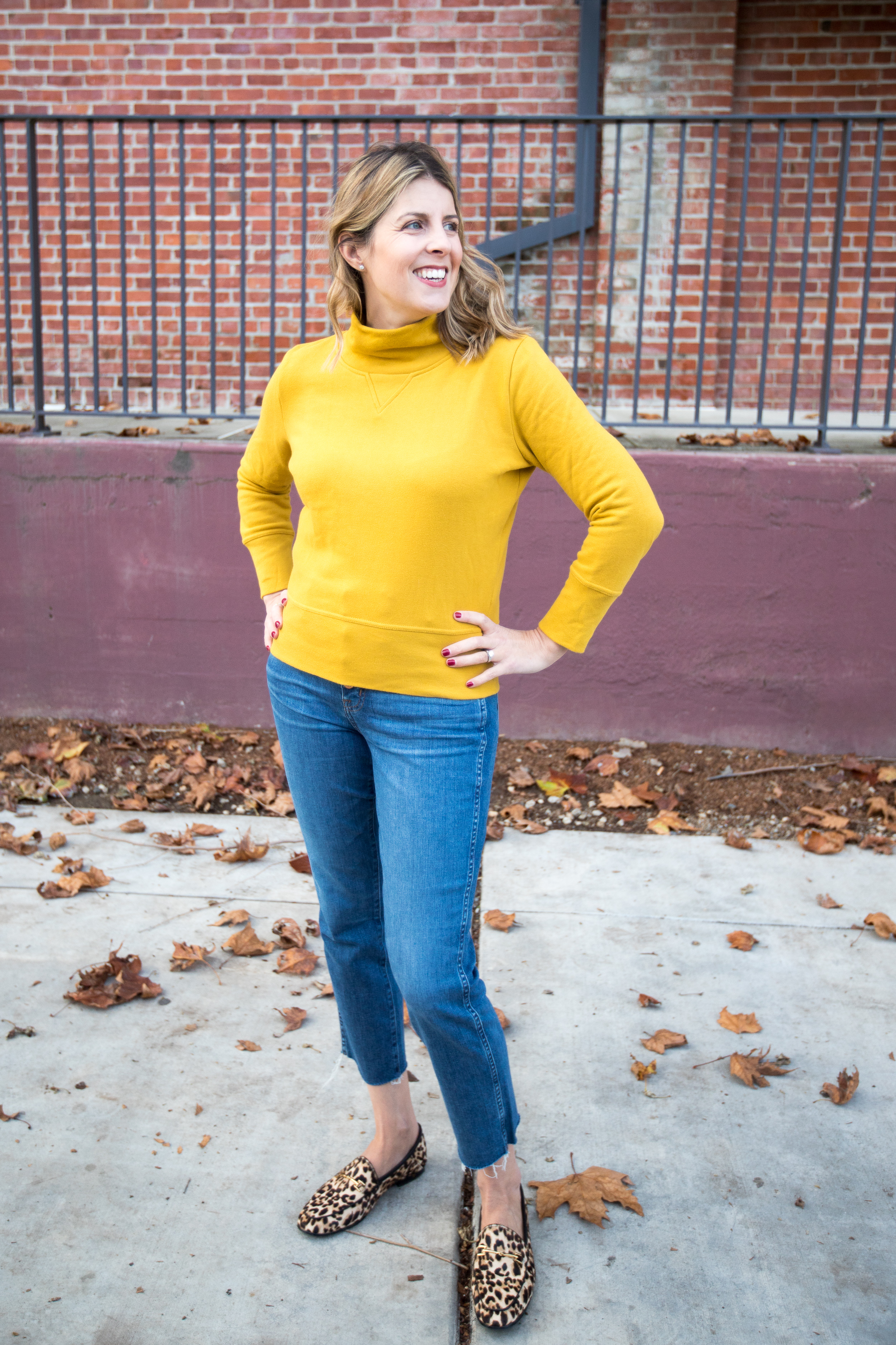 yellow turtleneck outfit